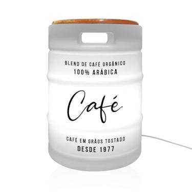Imagem de Luminária Banco Barril de Café Coffee Time – Luminária Decorativa Estilo Industrial – Banco Iluminado Temático para Ambientes Internos, Bares e Cafeterias