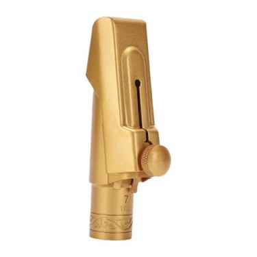 Imagem de Generic Bocal de Saxofone Alto de Latão, Bocal de Sax de Metal Plano E Com Ligadura de Tampa, Peças de Saxofone para Saxofonistas Profissionais E Iniciantes, Som Projetado Brilhante