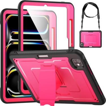 Imagem de Miimall Capa para iPad Pro de 11 polegadas M5/M4 (2025/2024), capa ultrafina para iPad Pro de 11 polegadas com alça de ombro, suporte, suporte para lápis e protetor de tela, rosa choque