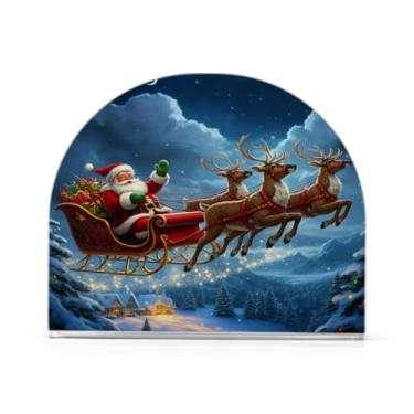 Imagem de Qilmy Porta-guardanapos de acrílico de Natal de Papai Noel, suporte de lenços de mesa independente transparente, dispensador de papel de coquetel para cozinha, jantar, restaurante, bar, decoração, 1