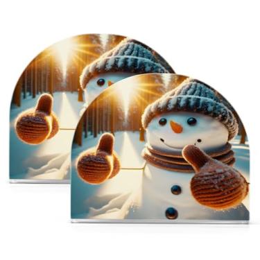 Imagem de Qilmy Porta-guardanapos acrílico boneco de neve fofo, suporte de lenços de mesa independente transparente, dispensador de papel de coquetel para cozinha, jantar, restaurante, bar, decoração, 2