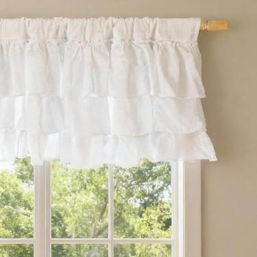 Imagem de LumiLoom Cortina de saia com babados semitransparente para cozinha, 1 painel, meia janela, para sala de estar, quarto, café, janela pequena, 152 x 45,7 cm - branca
