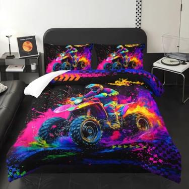 Imagem de XYNHML Jogo de cama com estampa de grafite off-road com 3 peças, para crianças, adolescentes, meninos, meninas, adultos, esportes radicais, decoração de cama com 1 edredom e 2 fronhas