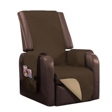 Imagem de Capa Protetora de Poltrona 1 Lugar Impermeável Dupla Face com Bolsos, Marrom e Bege, 2,10 x 1,90 m (Cáqui e Palha)