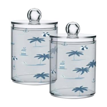 Imagem de Qilmy Suporte Nautical Escape Qtip pacote com 2, frascos de boticário de 400 ml, vasilha organizadora de banheiro para Qtips, cotonetes de algodão, bolas de algodão, almofadas cosméticas, irrigadores