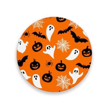 Imagem de JUZIHAI Conjunto de 2 porta-copos de lanternas de Halloween, porta-copos redondos absorventes de pedra de cerâmica com base de cortiça, tapete de proteção de mesa para cozinha, bar, decoração de casa