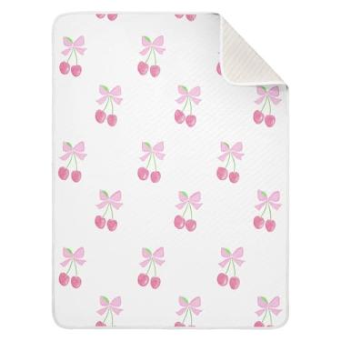 Imagem de Qilmy Cobertor de bebê com laço de fita de cereja 76 x 101 cm, cobertor infantil de algodão macio para meninos e meninas, cobertor leve e quente para bebês e bebês recém-nascidos