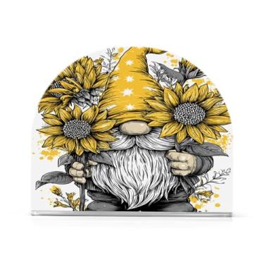 Imagem de Qilmy Suporte de guardanapo acrílico de girassol gnomo, suporte de lenços de mesa independente, dispensador de papel de coquetel para cozinha, jantar, restaurante, bar, decoração, 1 pacote