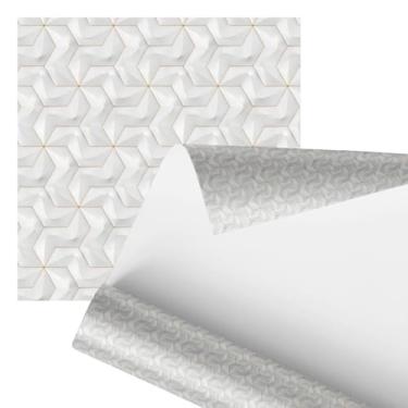 Imagem de Papel de Parede 3D Geométrico Hexagonal, Branco com Detalhes Dourados, 2,80 Metros, Decoração Moderna em Relevo