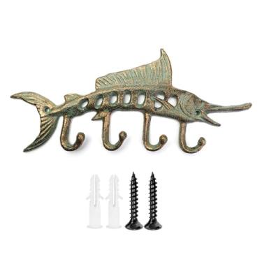 Imagem de SdydudCyb 1 conjunto de anzóis de ferro fundido resistente com 4 ganchos de parede descolados, porta-chaves e trela vintage rústico para decoração de parede interna ao ar livre, banheiro, jardim