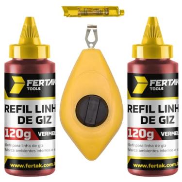 Imagem de Kit Jogo Marcação Linha Giz 15m Vermelho Pedreiro Gesseiro Com Nível + Refil Vermelho 120g