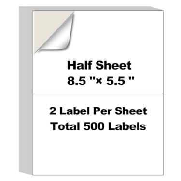 Imagem de 25 etiquetas de papel de meia folha (21,6 cm x 14 cm) - 2 por folha, 50 etiquetas no total - Etiquetas de envio autoadesivas foscas compatíveis com impressoras a laser e jato de tinta, para