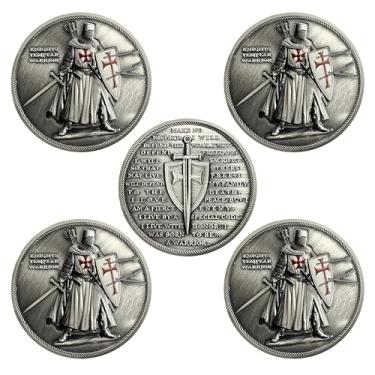 Imagem de 5 PCS Moeda Desafio Cavaleiro Permanente | Medalhão de Valor Cavalheiresco e Juramento Sagrado | Token Cavaleiros Templários Guerreiro | Presentes comemorativos para colecionadores, historiadores e