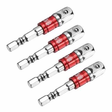 Imagem de HARFINGTON Conjunto de extensão de soquete de chave de impacto, 4 peças, chave quadrada de 1/10.2 cm, adaptador de haste hexagonal para chaves de fenda, vermelho