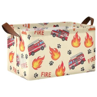 Imagem de Caixas organizadoras de caminhões de bombeiros vermelhos para armazenamento e organização de trailers, grandes caixas de armazenamento de roupas de 48 x 28 x 25 cm para armazenamento de quarto, pacote