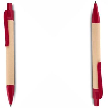 Imagem de Caneta Esferográfica de Papel Reciclado com Detalhes em PLA Biodegradável, Kit com 1 e 2 Unidades, Escrita Azul (Vermelho 2)