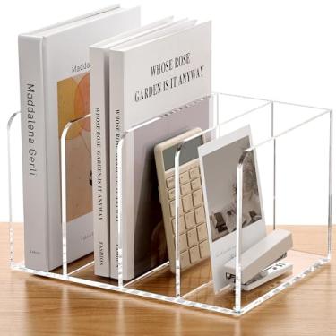 Imagem de SANRUI Porta-revistas de acrílico, organizador de mesa, organizador de espaço de trabalho, suporte transparente para classificador de arquivos, suporte de pasta, armazenamento de organização de