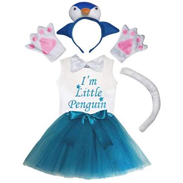 Imagem de Petitebella I'm Little Penguin camiseta faixa de cabeça tutu 6 peças fantasia menina 1-8 anos (azul, 4-5 anos)