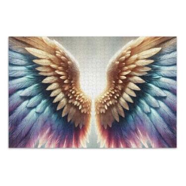 Imagem de Quebra-cabeça branco colorido com asas de anjo, para adultos, com letras nas costas, 1000 quebra-cabeças para adultos