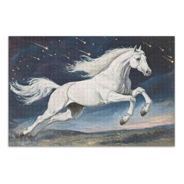 Imagem de Quebra-cabeça de cavalo branco para criação, quebra-cabeças para adultos, 500 peças, com letras nas costas, quebra-cabeças engraçados para adultos