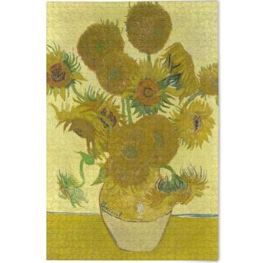 Imagem de Quebra-cabeça personalizado Vincent Vangogh girassóis 500 peças para adultos, presentes engraçados para homens, arte animal de desenho animado, 52 cm x 37,8 cm