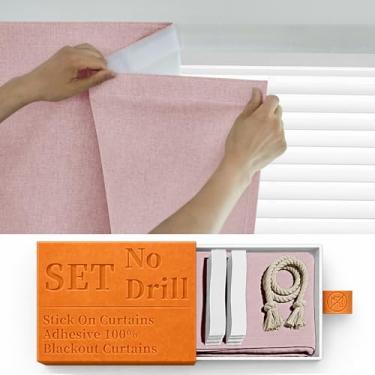 Imagem de Cortinas autoadesivas 100% blackout, cortina portátil, simples e fácil de instalar, janela de quarto, isolamento térmico, cozinha, quarto, escurecimento preto, cortinas pequenas, L99 x C 182 cm, 1