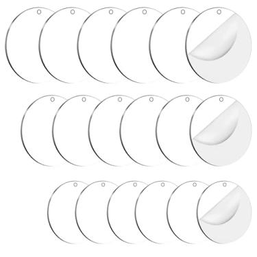 Imagem de 18 peças de enfeites de acrílico para artesanato, espaços em branco de acrílico redondo transparente com furos para bricolage, sublimação, pingentes, decoração de Natal e projetos de chaveiro (5 cm