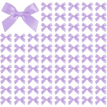 Imagem de 100 peças de mini laços - laço de cetim pequeno de 4 cm para artesanato, embrulho de presente, scrapbook de costura - decorações de caixa de presente de lembrancinhas de festa de casamento (Roxo)