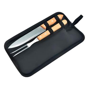 Imagem de Kit Churrasco 2 Peças Garfo Faca Aço Inox Cabo Madeira