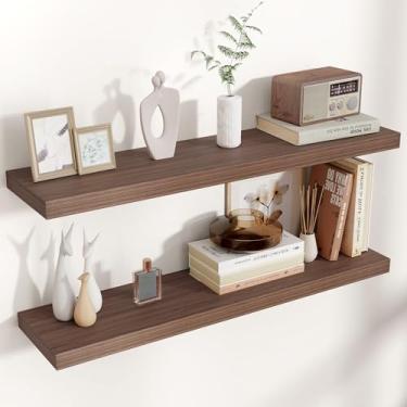 Imagem de Prateleiras flutuantes para parede 91 cm L x 19 cm P x 3 cm A, prateleiras de parede de madeira projetada com suportes invisíveis para sala de estar, quarto, banheiro, escritório, cozinha, decoração e