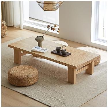 Imagem de Mesa de chão japonesa vintage, mesa de chá de tatame retangular baixa, perfeita para sentar no chão, móveis de destaque para sala de estar e sala de jantar