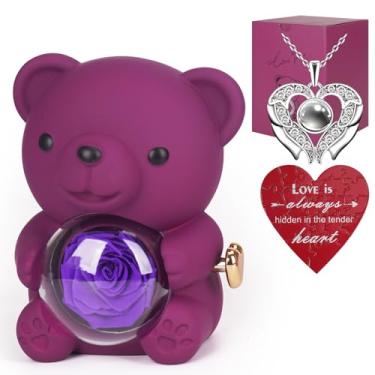 Imagem de WOKEISE Presentes de Dia dos Namorados para ela, Urso de Pelúcia Preservado Rosa Presente com 100 Idiomas I Love You Colar & Love Puzzle, Urso Rosa Eterno, Presente de Aniversário para Mulheres
