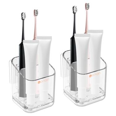 Imagem de Pacote com 2 divisórias para escova de dentes, pasta de dentes transparente, suporte para escova de dentes, suporte de pasta de dentes para cozinha, banheiro, escritório, economia de espaço (grande)