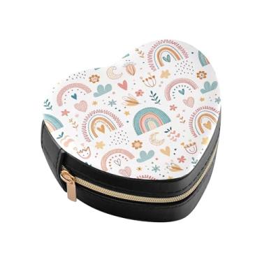 Imagem de Burbuja Boho Caixa de joias colorida em forma de coração mini estojo de joias de viagem para mulheres e meninas, estojo portátil organizador de armazenamento para brincos, anéis, colares e pulseiras