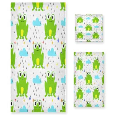 Imagem de xigua Green Frogs Conjunto de toalhas de banheiro absorvente macio 3 peças toalha de banho toalha de mão toalhas decorativas para banheiro, academia, hotel, praia, piscina