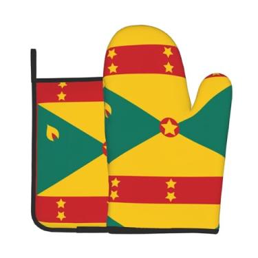 Imagem de Conjunto de luvas de forno com estampa bandeira de Granada, conjunto de 2 peças, adequado para cozinhar, assar e grelhar ao ar livre