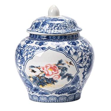 Imagem de Vasos florais de cerâmica azul e branco com tampa, potes de templo de porcelana chinesa, jarra de armazenamento de chá com tampa, mesa decoion centro de mesa, decoração de cozinha-B
