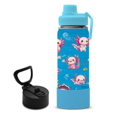 Imagem de Presentes de salamandra para crianças – Garrafa de água salamandra de 510 g com tampa de palha, garrafa de água infantil isolada de aço inoxidável, à prova de vazamento, livre de BPA, copo de animais