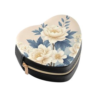 Imagem de Burbuja Caixa de joias retrô em forma de coração, mini estojo de joias de viagem para mulheres e meninas, organizador portátil de armazenamento para brincos, anéis, colares e pulseiras