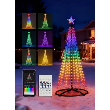 Imagem de AHAWILL Árvore de cone de Natal de 2,8 m, luzes LED RGB inteligentes com aplicativo e controle remoto, luzes de corda multicoloridas sincronizadas com música e faça você mesmo, luzes de decoração de