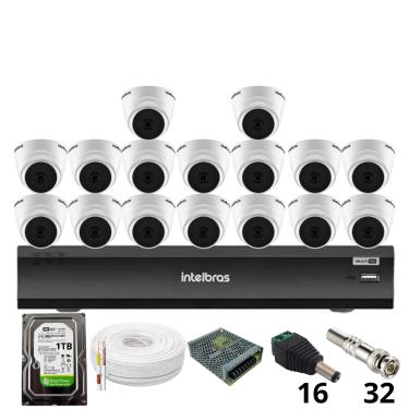 Imagem de Kit 16 Câmeras Intelbras 1220 D Mic 1080p Com Microfone Dvr Intelbras Imhdx 3132 Inteligência Artificial Hd 1tb