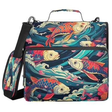 Imagem de SEHANY Fichário japonês Seawave com alça de ombro, capacidade para 500 folhas, vários bolsos, 3 cm, 3 anéis Trapper Keeper