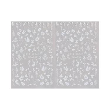 Imagem de Adesivos De Unha Florais Pretos E Brancos Com Folhas, 2 Peças, Design 