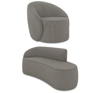 Imagem de Sofá 3 Lugares Orgânico 180cm Morgan e Poltrona Lua Suede Grafite D03 - D'Rossi