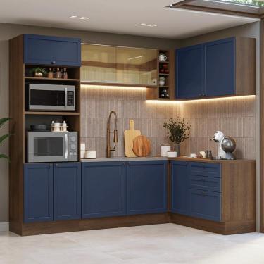 Imagem de Armário De Cozinha Completa De Canto 399 Cm Rustic-azul Vik Madesa 02 Rustic-azul