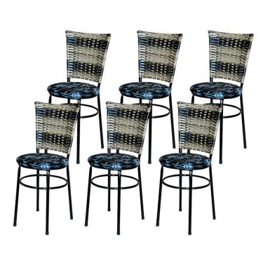 Imagem de 6 Cadeiras Para Cozinha Preta Hawai Cappuccino Premium Assento Floral Cor:floral Preto