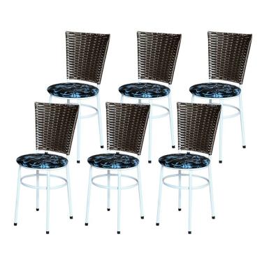 Imagem de 6 Cadeiras Para Mesa Branca Hawai Marrom Assento Floral Cor:floral Preto