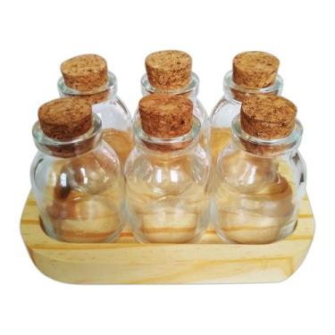Imagem de Porta Condimentos Tempero Potes De Vidro Tampa de Rolha 6 Potes - JKVE