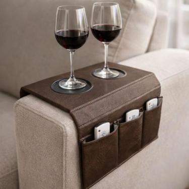 Imagem de Esteira Porta Copo Sofá Porta Controle Kit 2 Peças Couro Bandeja Moder