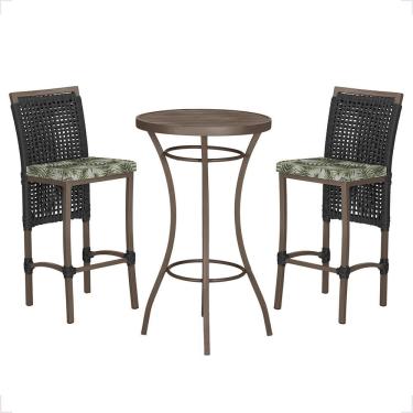 Imagem de Mesa Bistrô 2 Banquetas Roma Corda Náutica Estofado 5 Trama Preto